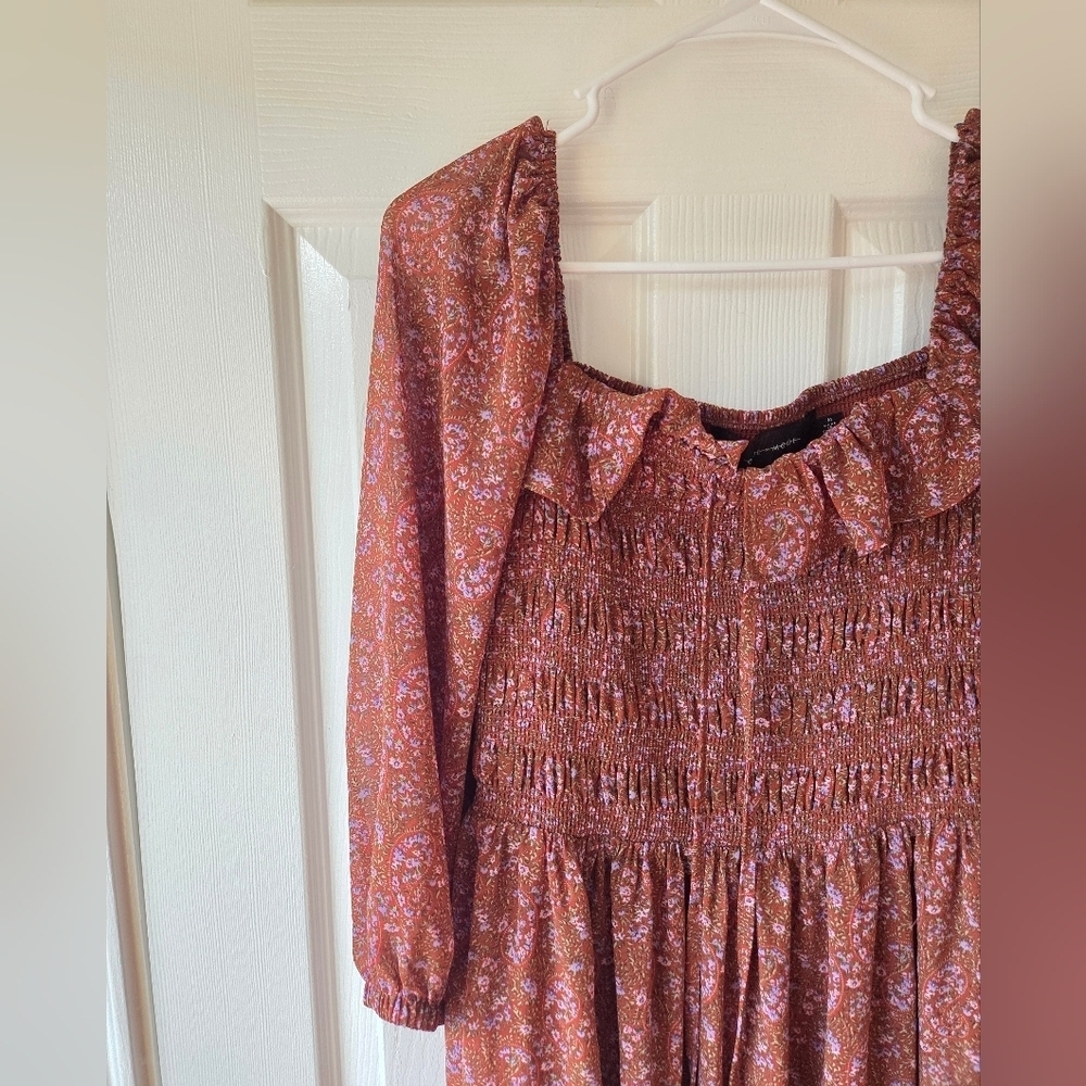 CODE X MODE Cottagecore Dress Sz M Rust Brown Floral Fall Boho Prairie - Picture 6 of 10